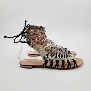 Schutz Leather Gladiator Sandals Womens 8 Snake Neutral Tan Black Gray Strappy